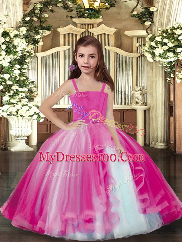 Straps Sleeveless Lace Up Little Girls Pageant Dress Lilac Tulle