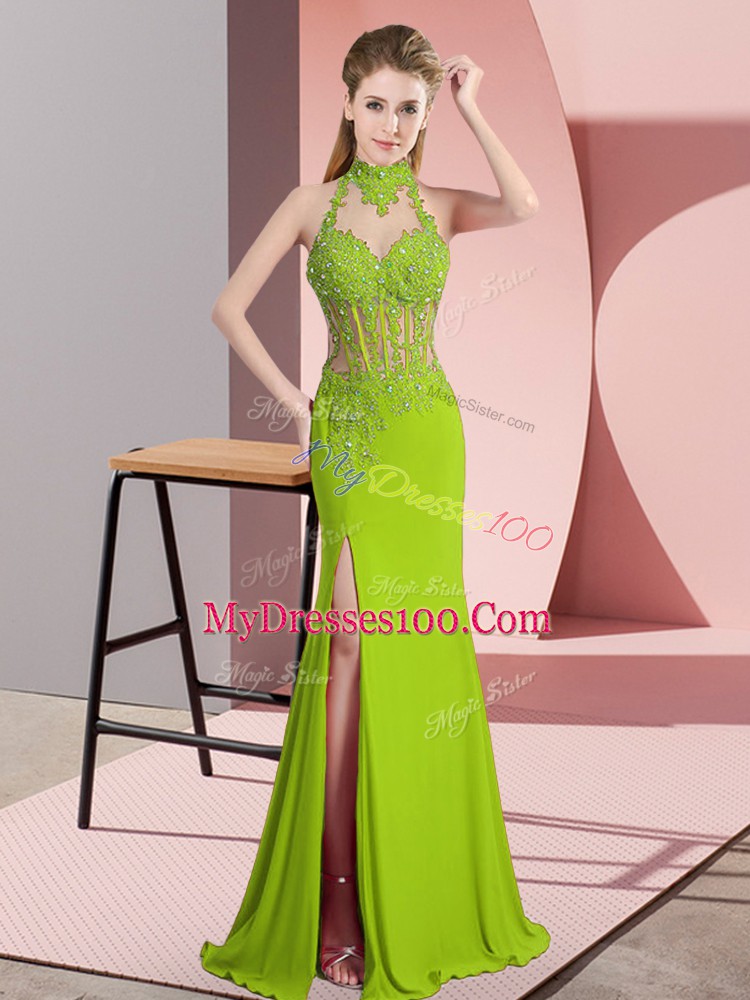 Adorable Green Sleeveless Floor Length Lace and Appliques Backless Homecoming Dresses