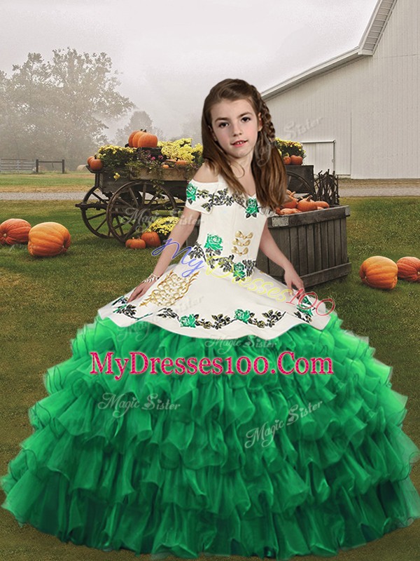 Sleeveless Lace Up Floor Length Embroidery Pageant Dress Womens