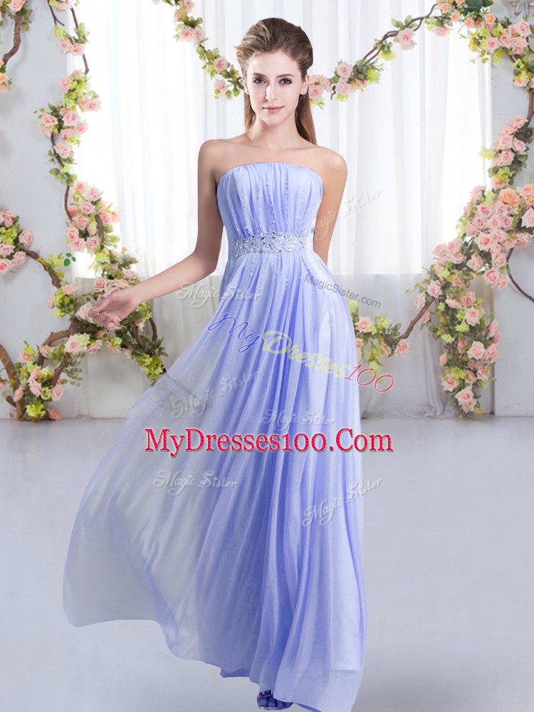 Fashion Sleeveless Chiffon Sweep Train Lace Up Bridesmaids Dress in Lavender with Beading