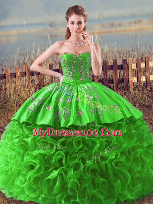 Romantic Ball Gowns Quinceanera Dresses Sweetheart Fabric With Rolling Flowers Sleeveless Lace Up