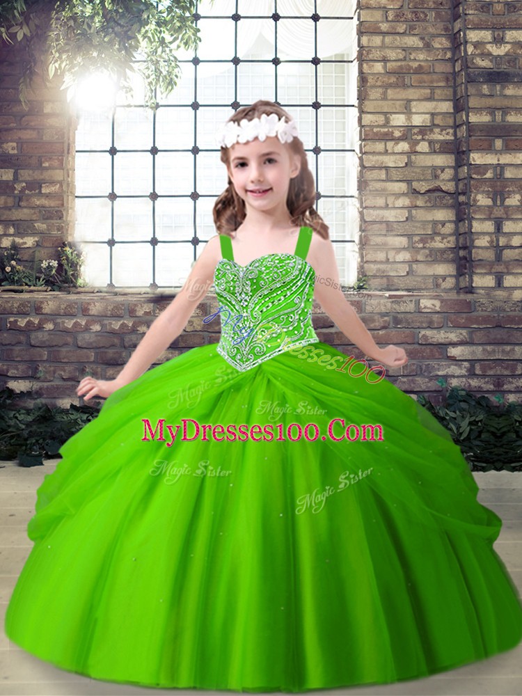 Ball Gowns Beading Kids Pageant Dress Lace Up Tulle Sleeveless Floor Length