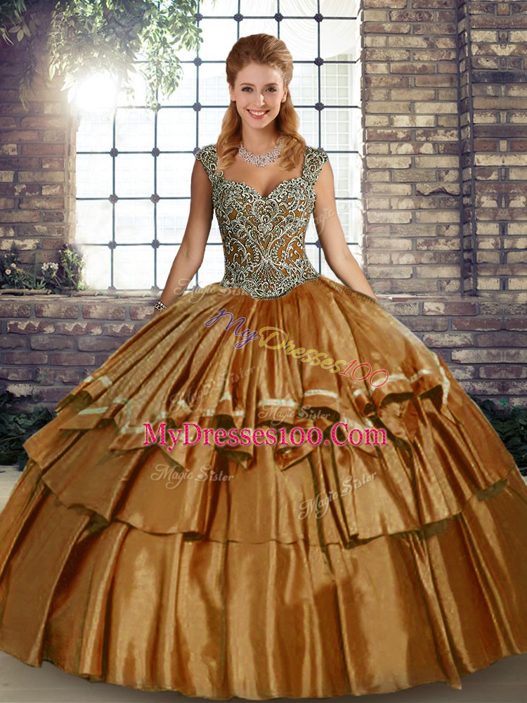 Classical Taffeta Sleeveless Floor Length Quinceanera Gowns and Beading and Ruffled Layers