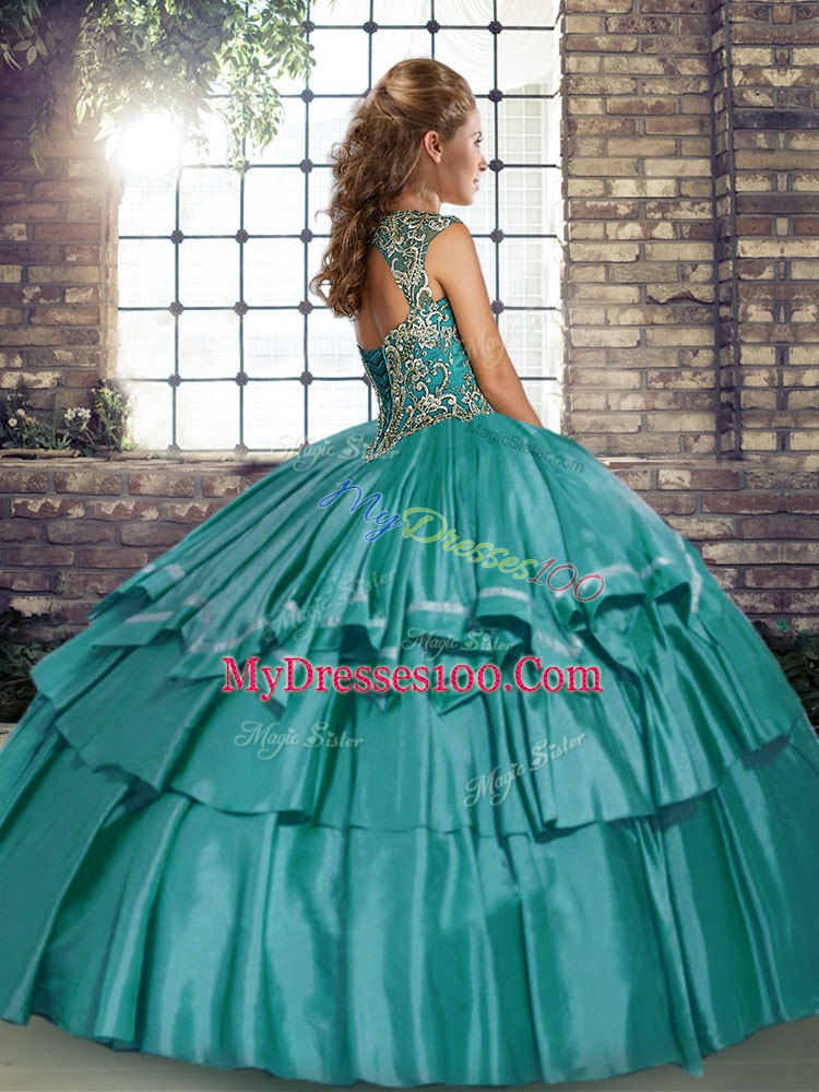 Classical Taffeta Sleeveless Floor Length Quinceanera Gowns and Beading and Ruffled Layers