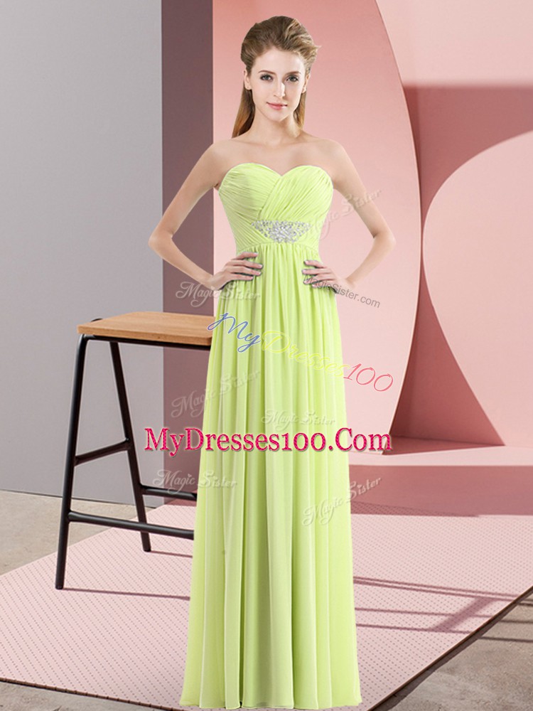 Yellow Green Sleeveless Beading Floor Length Prom Dress
