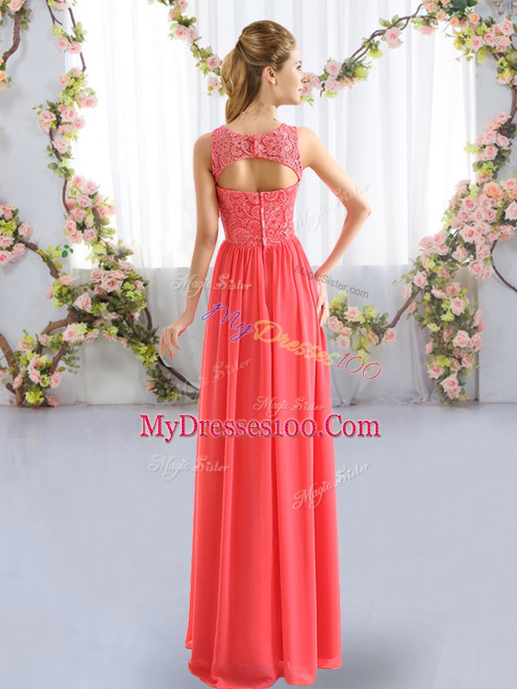 Empire Wedding Guest Dresses Blue Scoop Chiffon Sleeveless Floor Length Zipper
