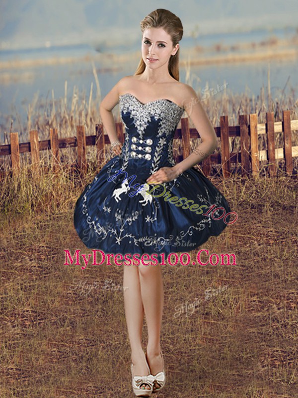 Navy Blue Sweetheart Neckline Embroidery and Ruffles Sweet 16 Quinceanera Dress Sleeveless Lace Up