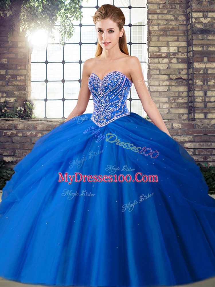 Free and Easy Sleeveless Brush Train Beading and Pick Ups Lace Up Quinceanera Dresses
