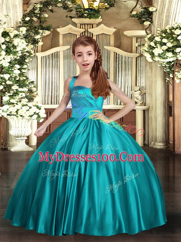Best Teal Sleeveless Ruching Floor Length Little Girls Pageant Dress Wholesale