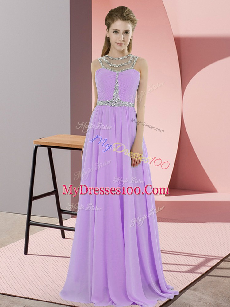 Vintage Chiffon Sleeveless Floor Length Prom Dress and Beading