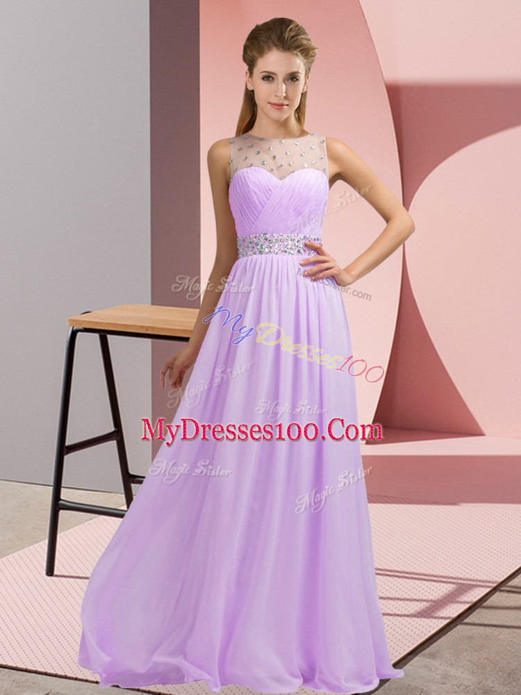 Ideal Chiffon Scoop Sleeveless Backless Beading Going Out Dresses in Lavender