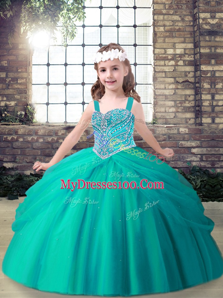 Custom Fit Sleeveless Lace Up Floor Length Beading Girls Pageant Dresses