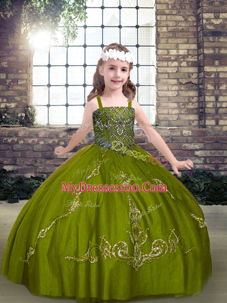 Attractive Straps Sleeveless Tulle Child Pageant Dress Beading Lace Up
