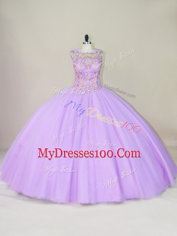 Custom Design Sleeveless Beading Lace Up Sweet 16 Dresses