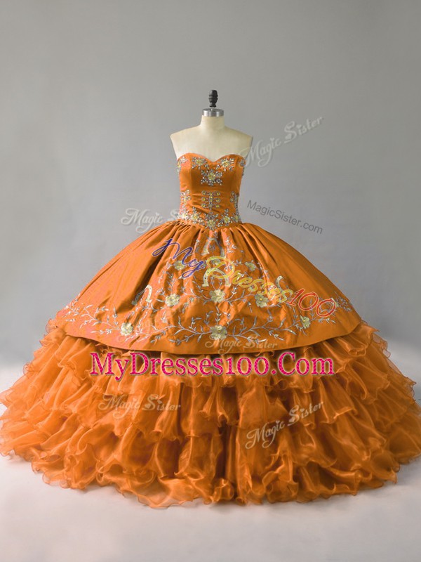 Sweetheart Sleeveless Lace Up Sweet 16 Dresses Gold Organza