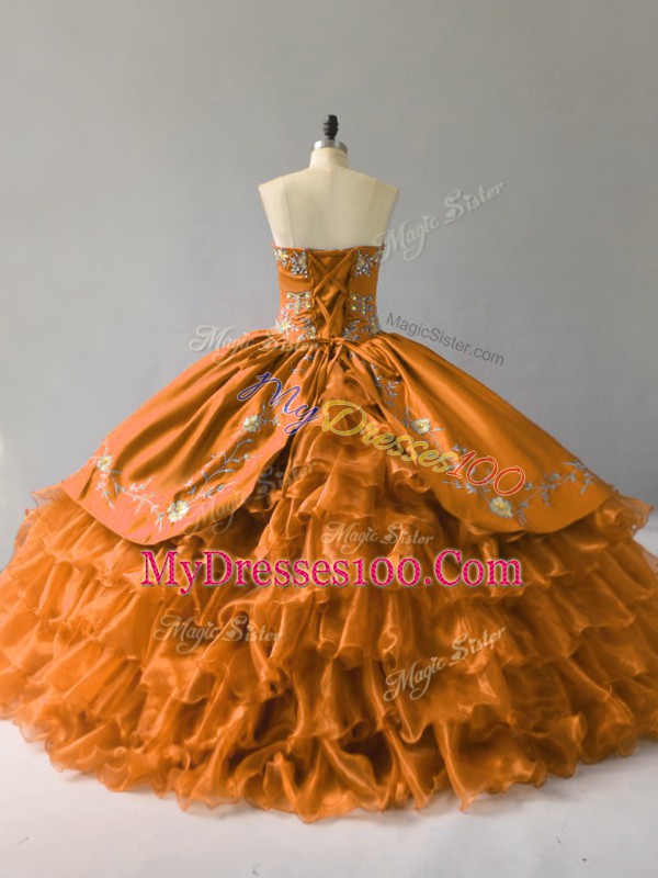 Sweetheart Sleeveless Lace Up Sweet 16 Dresses Gold Organza