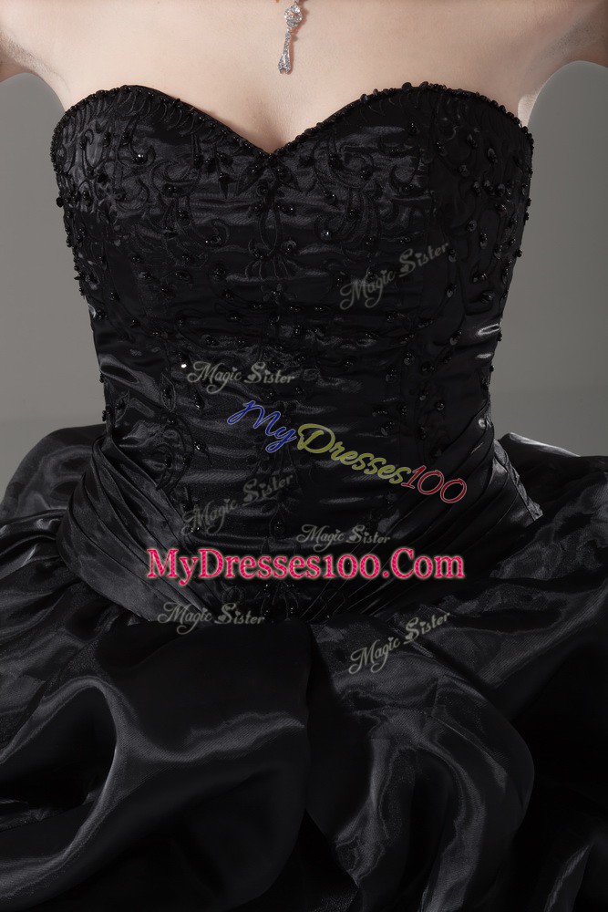 Embroidery and Pick Ups 15 Quinceanera Dress Black Lace Up Sleeveless Brush Train
