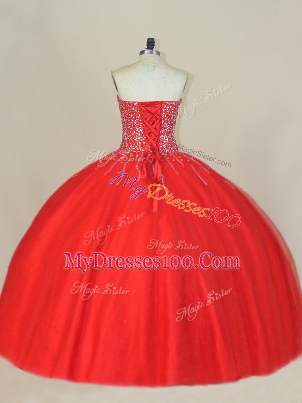 Sweetheart Sleeveless Tulle Vestidos de Quinceanera Beading Lace Up