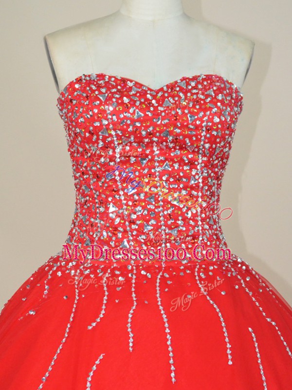 Sweetheart Sleeveless Tulle Vestidos de Quinceanera Beading Lace Up