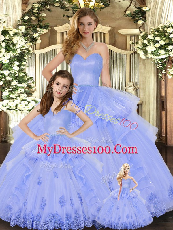 Fashionable Floor Length Ball Gowns Sleeveless Lavender Quince Ball Gowns Lace Up