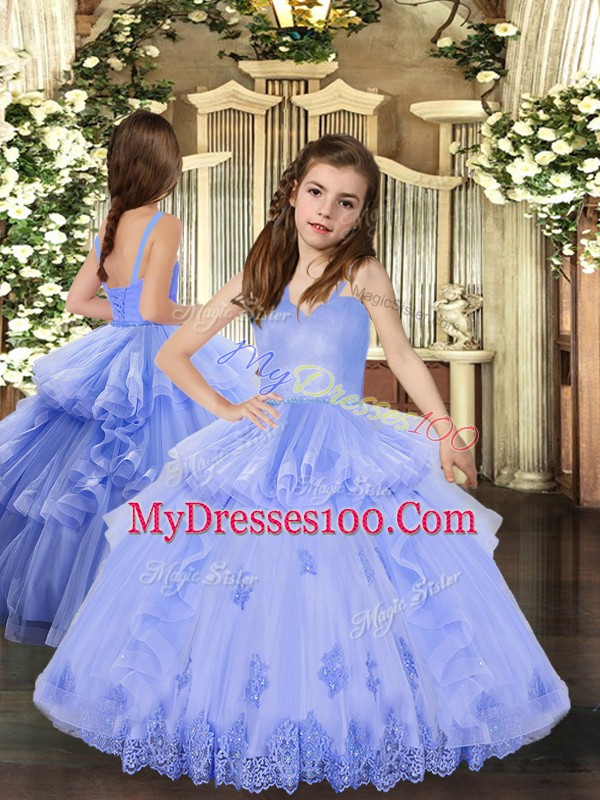 Fashionable Floor Length Ball Gowns Sleeveless Lavender Quince Ball Gowns Lace Up