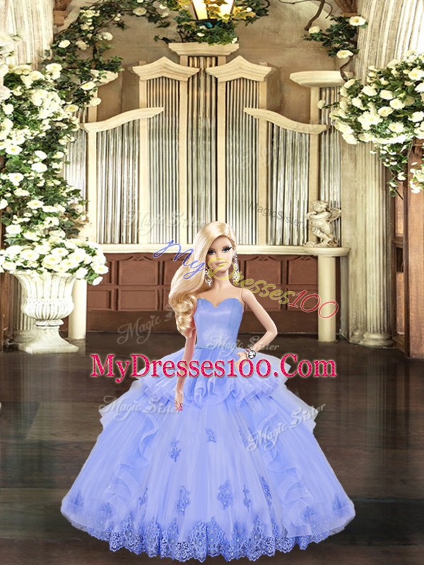 Fashionable Floor Length Ball Gowns Sleeveless Lavender Quince Ball Gowns Lace Up