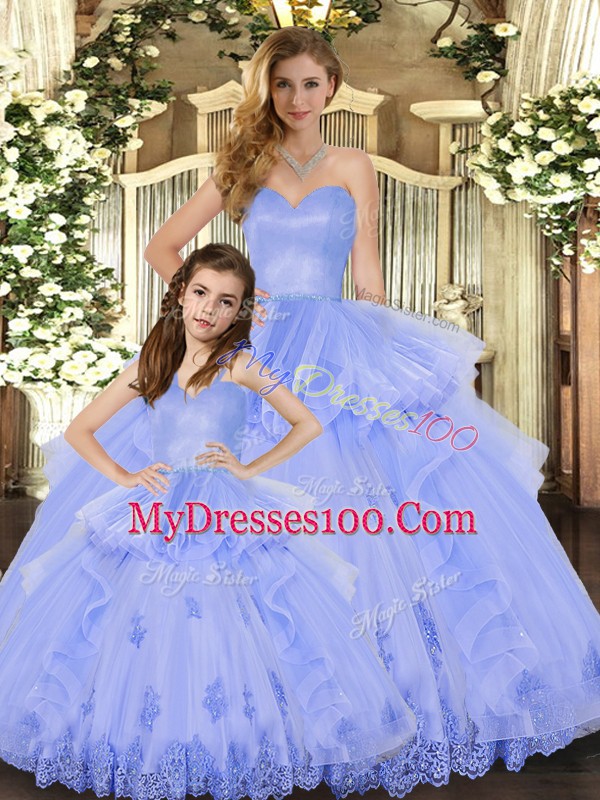 Fashionable Floor Length Ball Gowns Sleeveless Lavender Quince Ball Gowns Lace Up