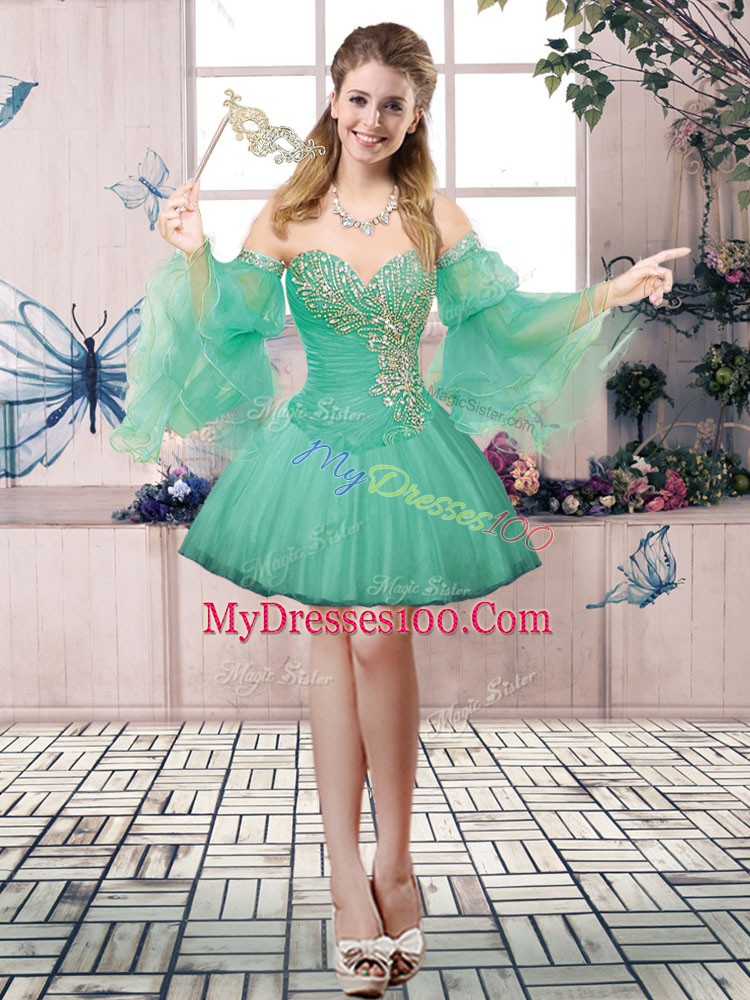 Ball Gowns Quinceanera Dress Turquoise Sweetheart Tulle Sleeveless Floor Length Lace Up