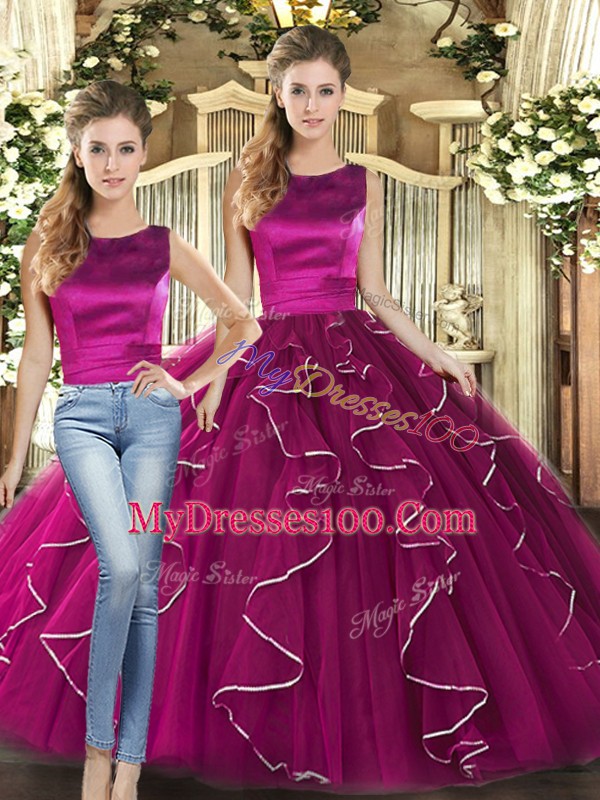 Sleeveless Lace Up Floor Length Ruffles Quinceanera Dress
