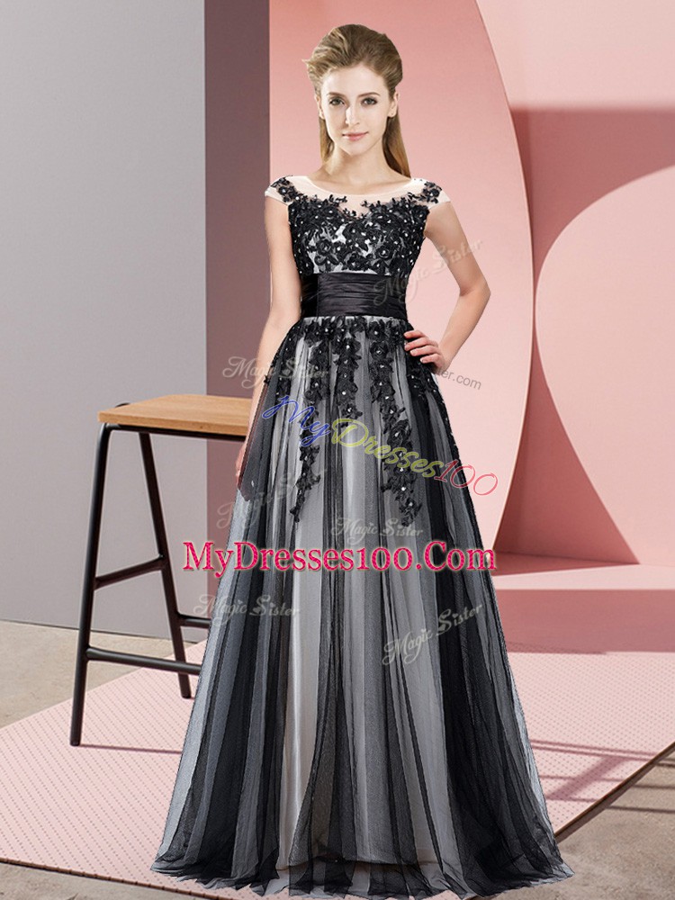 Scoop Sleeveless Zipper Bridesmaid Dress Black Tulle
