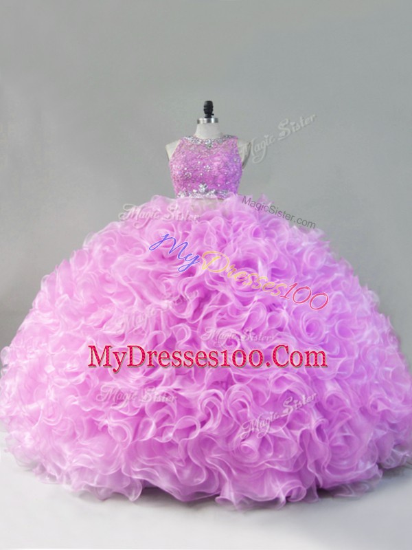 Luxury Beading and Ruffles Sweet 16 Quinceanera Dress Lilac Zipper Sleeveless Floor Length