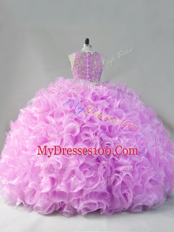 Luxury Beading and Ruffles Sweet 16 Quinceanera Dress Lilac Zipper Sleeveless Floor Length