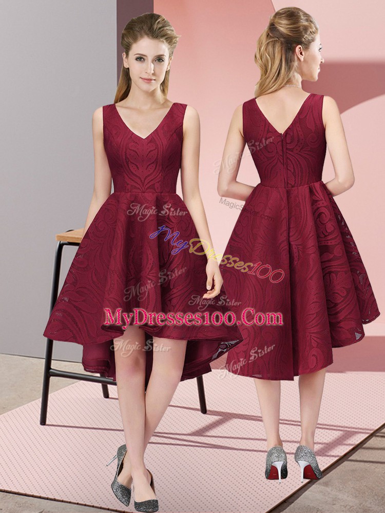 Dynamic V-neck Sleeveless Lace Court Dresses for Sweet 16 Lace Zipper