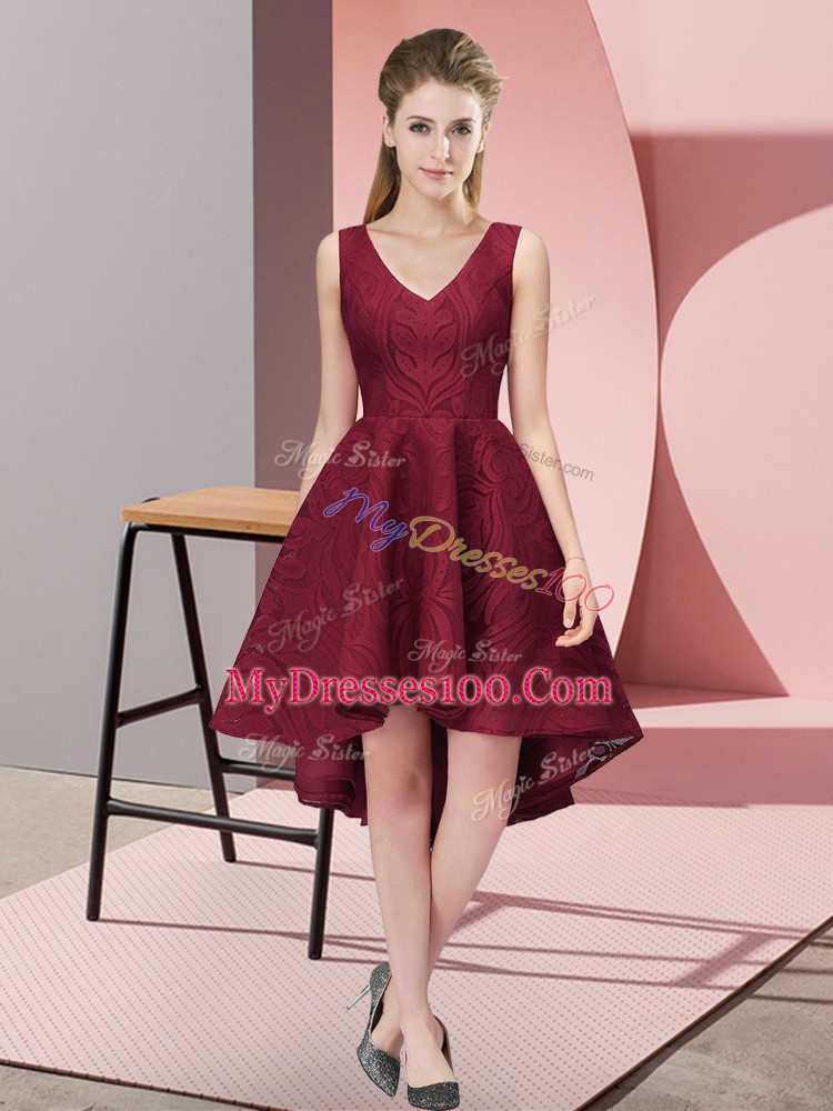 Dynamic V-neck Sleeveless Lace Court Dresses for Sweet 16 Lace Zipper
