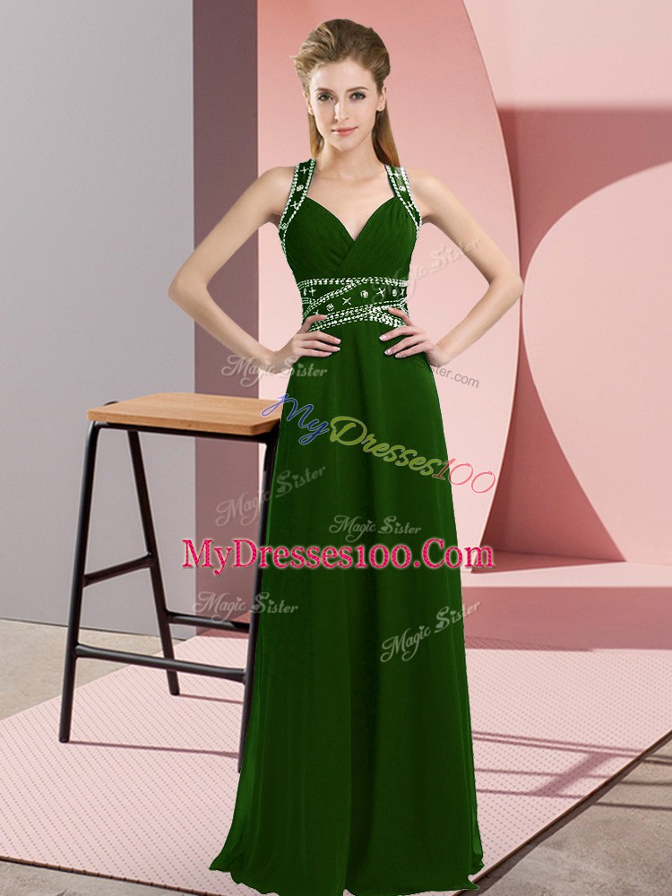 Custom Design Straps Sleeveless Backless Formal Evening Gowns Olive Green Chiffon