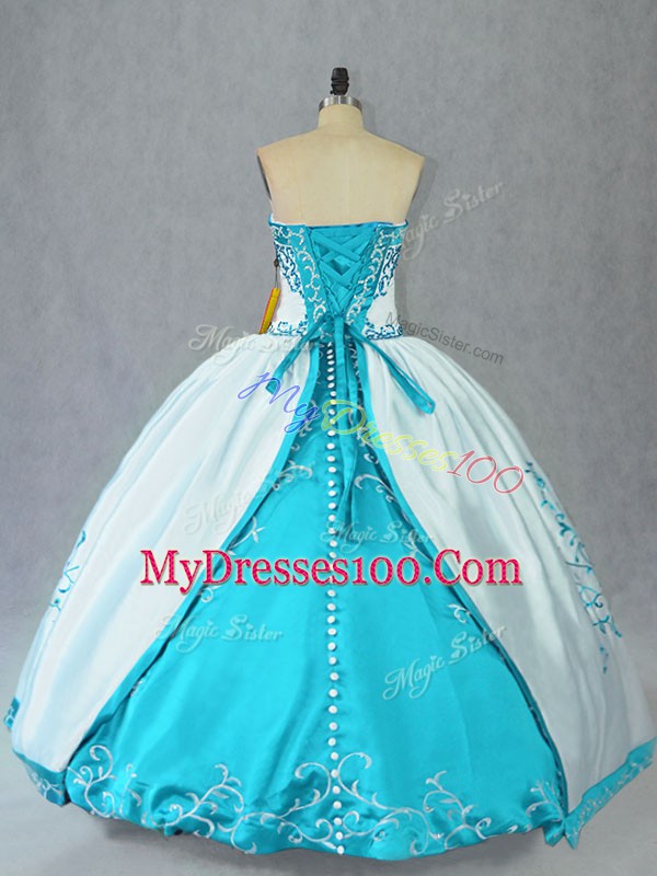 Designer White Sleeveless Embroidery Floor Length Quinceanera Gown