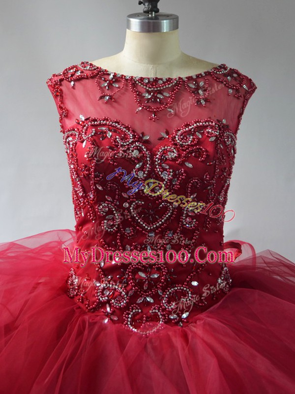 Enchanting Ball Gowns Sleeveless Wine Red Quinceanera Gowns Brush Train Lace Up