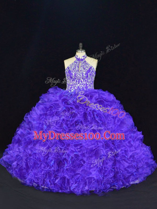Modern Purple Sleeveless Organza Lace Up Vestidos de Quinceanera for Sweet 16 and Quinceanera