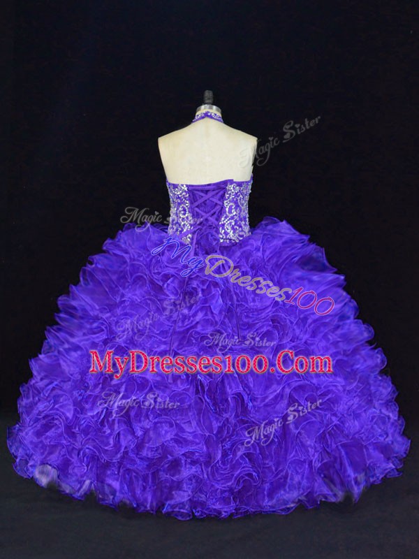 Modern Purple Sleeveless Organza Lace Up Vestidos de Quinceanera for Sweet 16 and Quinceanera