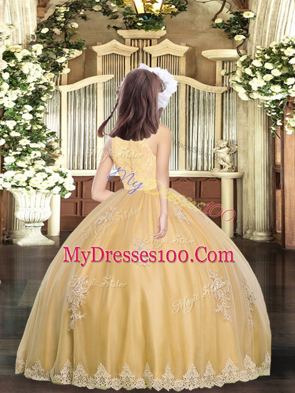 High End Sleeveless Floor Length Beading and Appliques Zipper Little Girls Pageant Gowns with Baby Blue