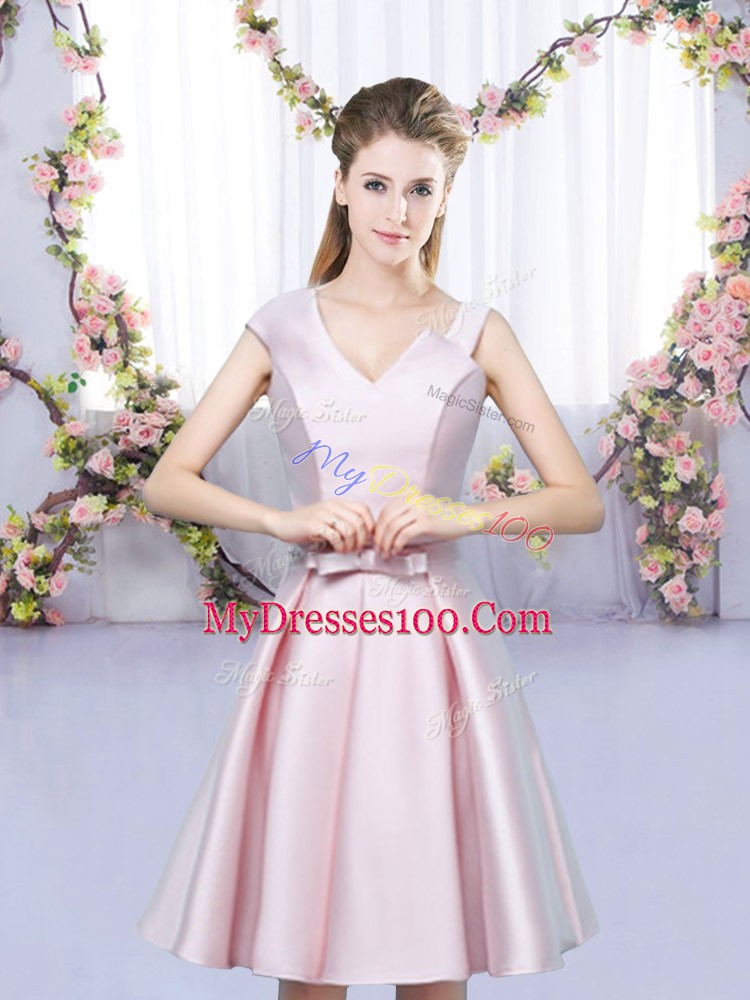 Baby Pink A-line Bowknot Court Dresses for Sweet 16 Lace Up Satin Sleeveless Mini Length