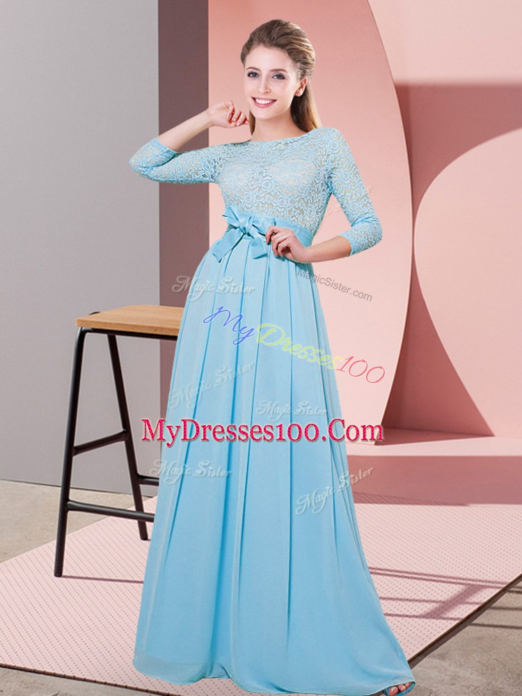3 4 Length Sleeve Lace and Belt Side Zipper Bridesmaids Dress