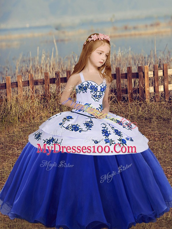 Great Straps Sleeveless Organza Little Girl Pageant Gowns Embroidery Lace Up