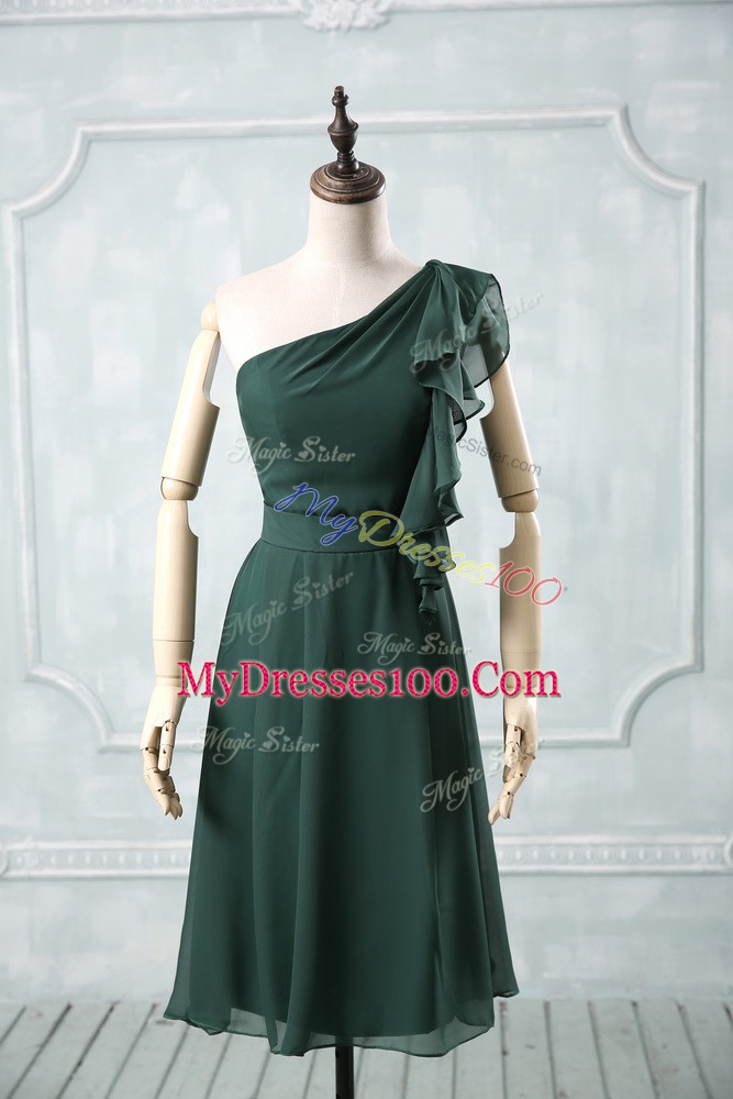 Ruching Cocktail Dresses Peacock Green Zipper Sleeveless Knee Length