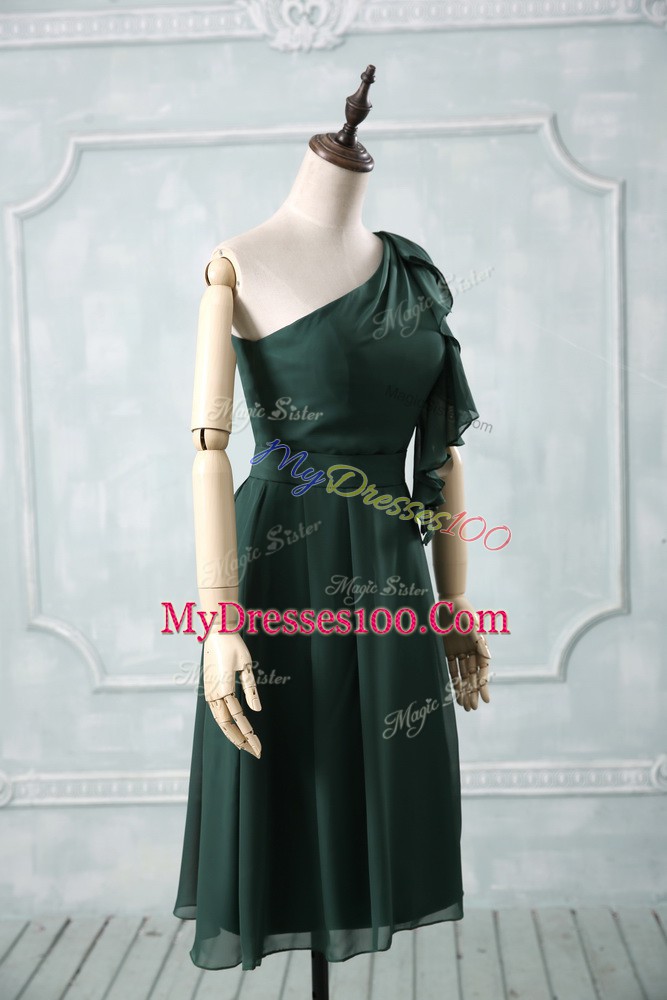 Ruching Cocktail Dresses Peacock Green Zipper Sleeveless Knee Length