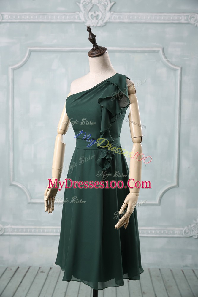 Ruching Cocktail Dresses Peacock Green Zipper Sleeveless Knee Length