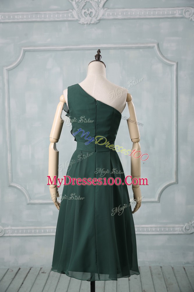 Ruching Cocktail Dresses Peacock Green Zipper Sleeveless Knee Length