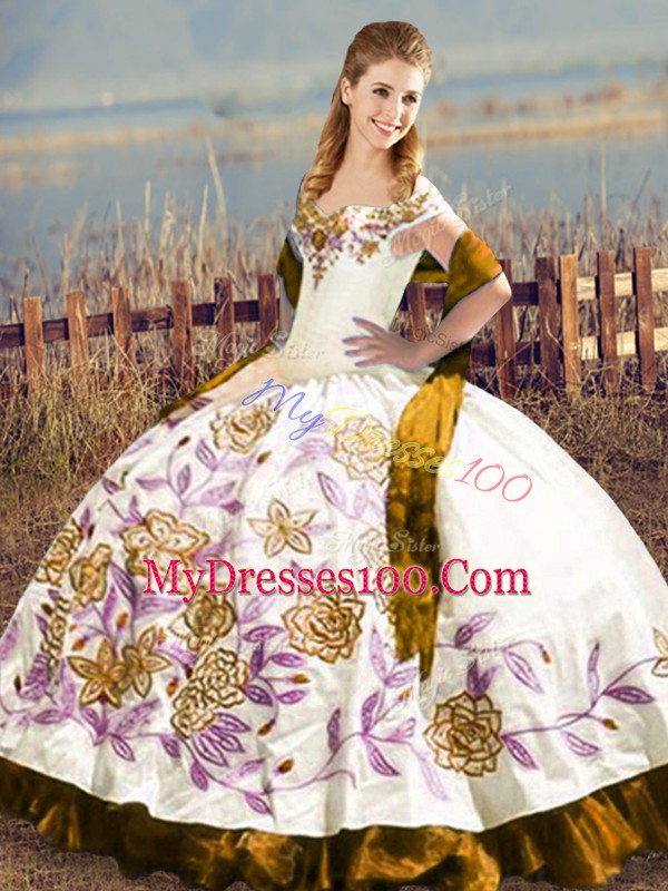 Elegant Sleeveless Lace Up Floor Length Embroidery and Ruffles Sweet 16 Quinceanera Dress