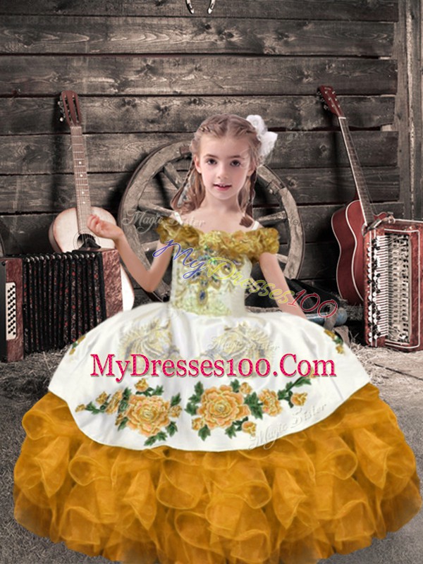Fantastic Organza Sleeveless Floor Length Little Girls Pageant Dress Wholesale and Beading and Embroidery and Ruffles