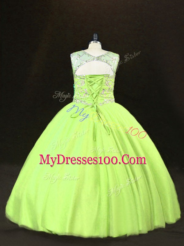 Designer Ball Gowns Quinceanera Dresses Yellow Green Scoop Tulle Sleeveless Floor Length Lace Up